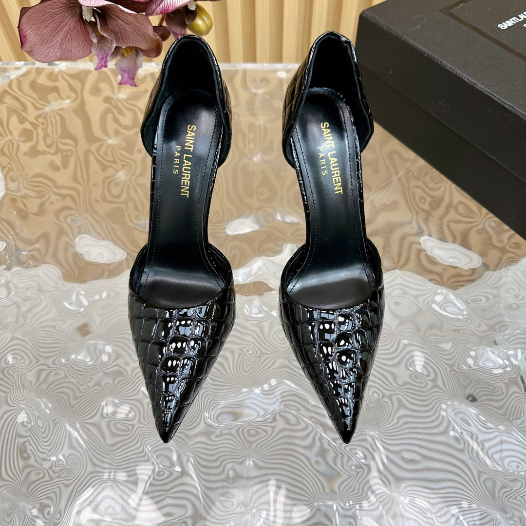 SL CROCODILE-EFFECT STILETTO PUMP BLACK CALFSKIN