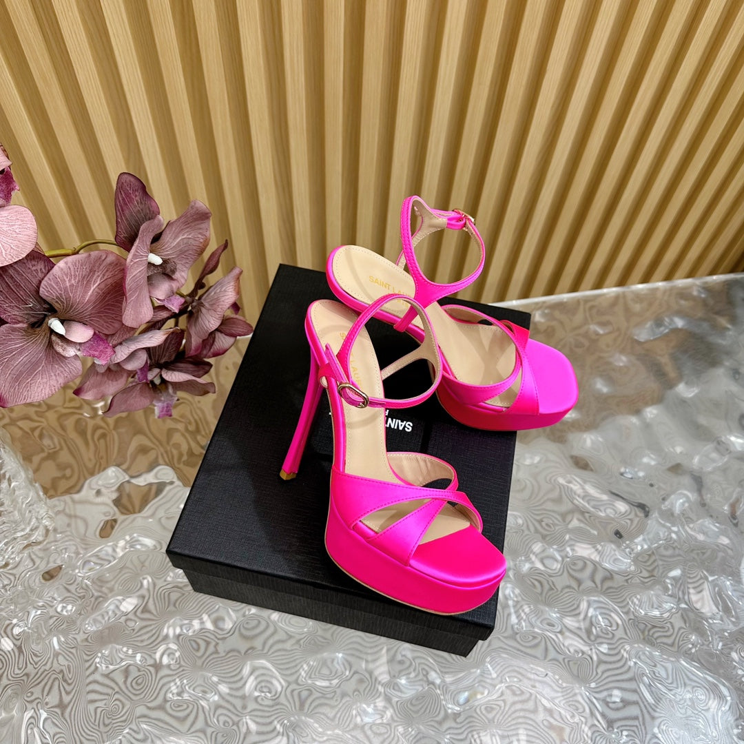 DEBBIE PLATFORM SANDALS IN HOT PINK SILK