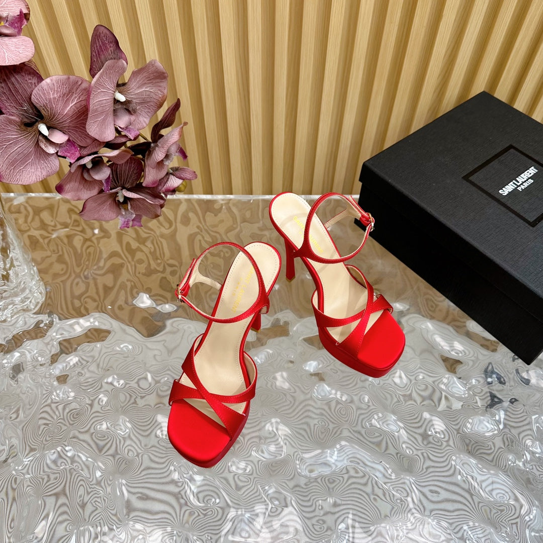 DEBBIE PLATFORM SANDALS IN RED SILK
