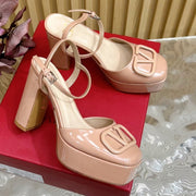 VT Signature 115mm Patent Leather Platform Pumps Nude Calfskin 286475