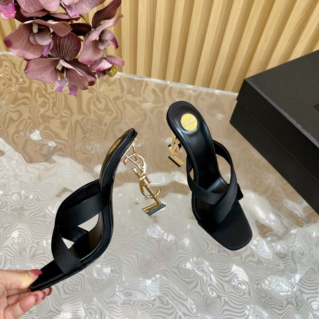 OPYUM 10 CM HIGH MULES IN BLACK SILK