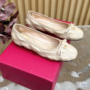 VT 2025 Quilted Leather Bow Ballerina Flats Nude Sheepskin 286492