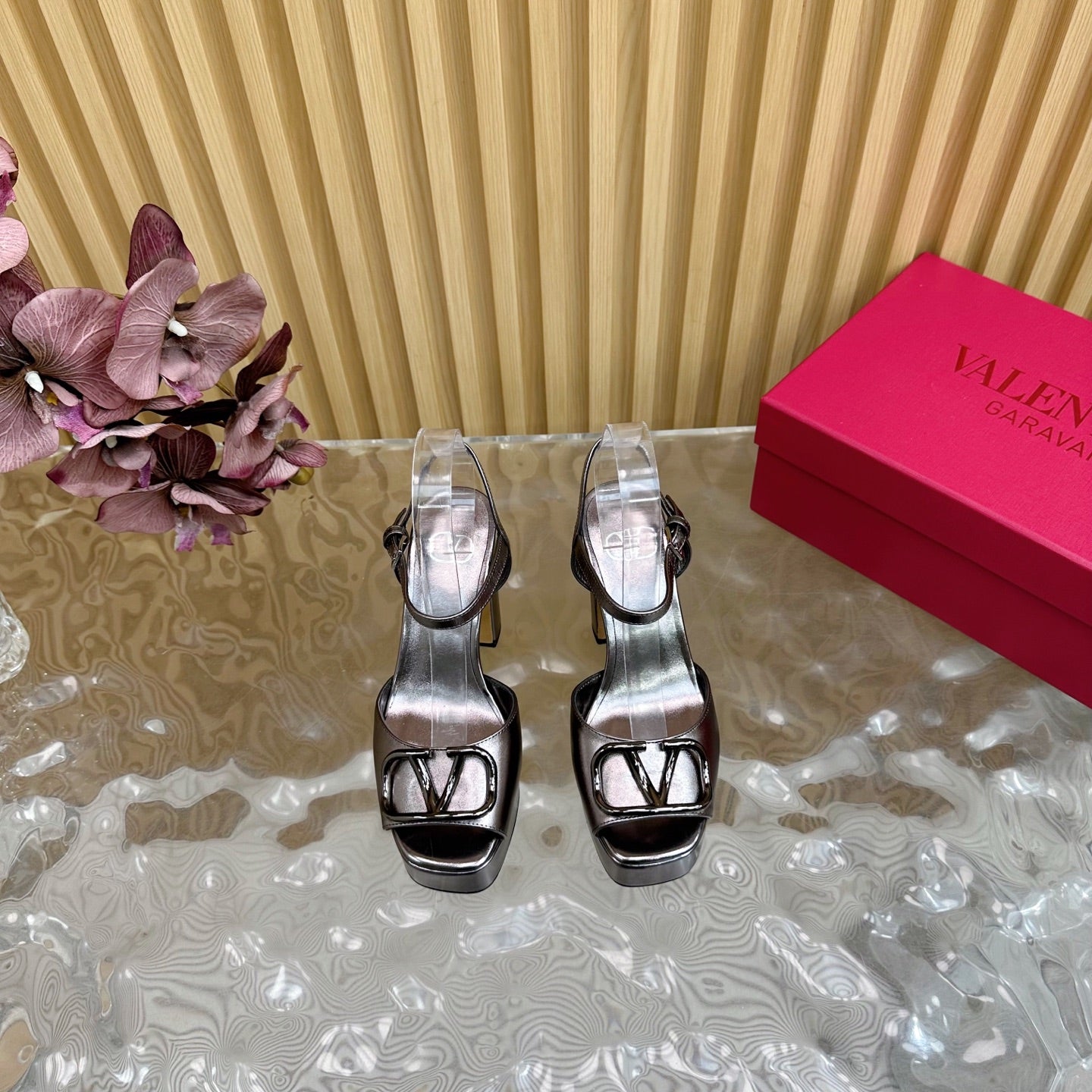 VT High Heels Sandals 110mm Gray Calfskin 286481