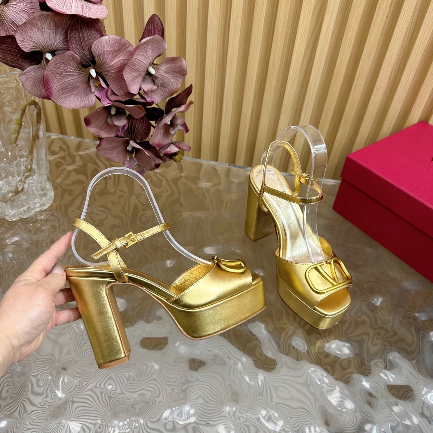 VT High Heels Sandals 110mm Gold Calfskin 286482