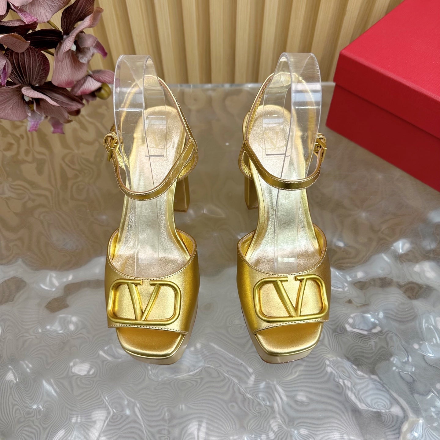 VT High Heels Sandals 110mm Gold Calfskin 286482