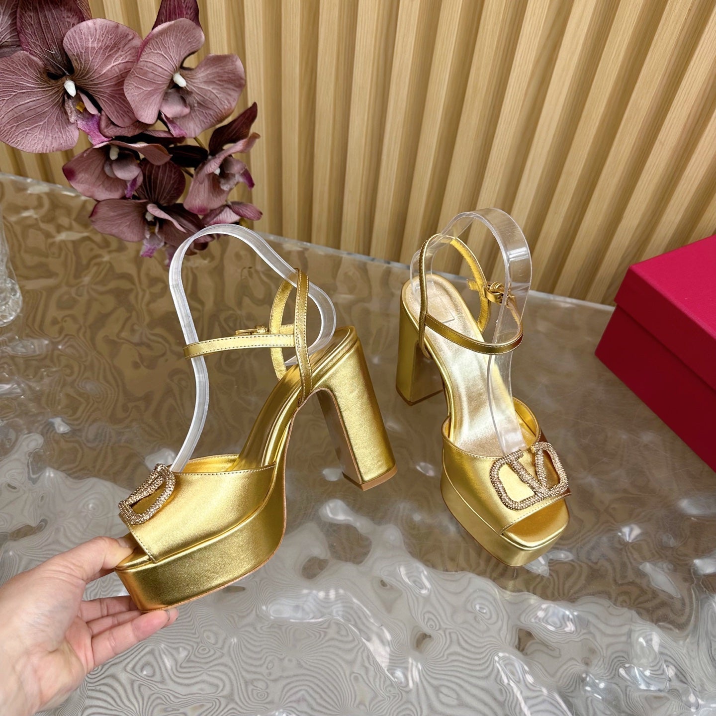 VT High Heels Sandals 110mm Gold Calfskin 286485