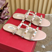 VT 25 Rockstud leather slides Pink Sheepskin 286630
