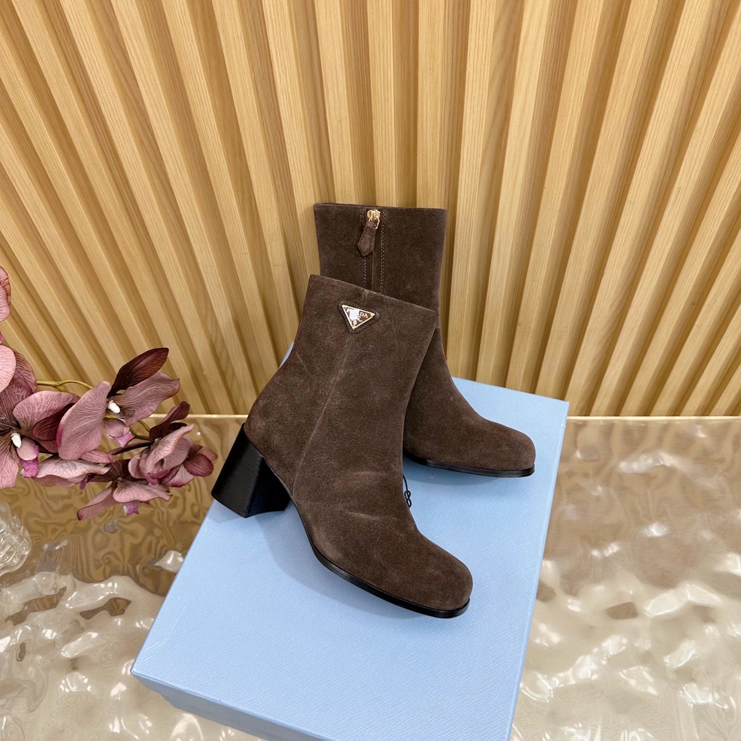 Prada 25 Boot Brown Black Suede 498222