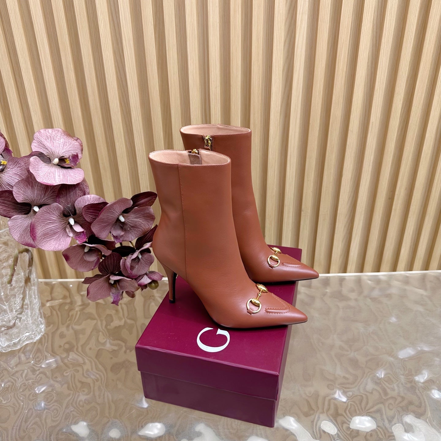 Gucci 2025 Thick-heeled Square-toed Ankle Boots Brown Sheepskin 498070