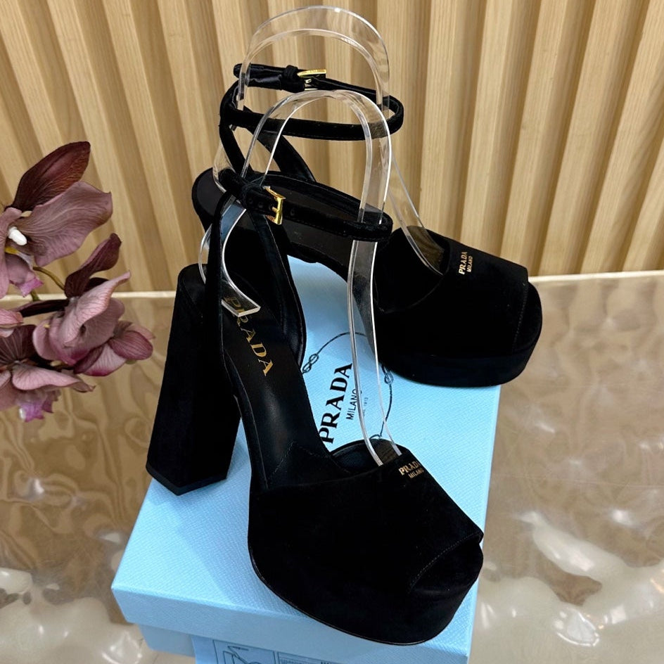 Prada 2025 Platform Sandals Black Velvet Leather 537730