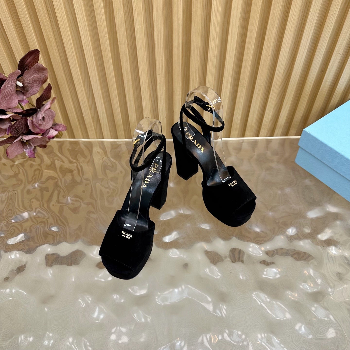 Prada 2025 Platform Sandals Black Velvet Leather 537730