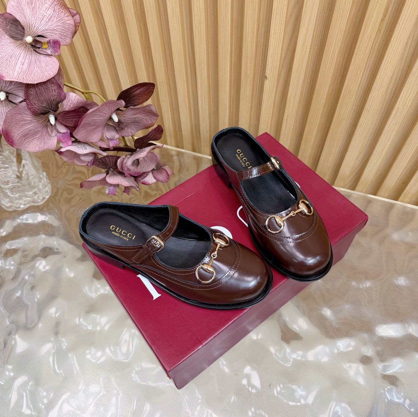 GG 26 Mule Dark Brown Beaded Sheepskin 589457