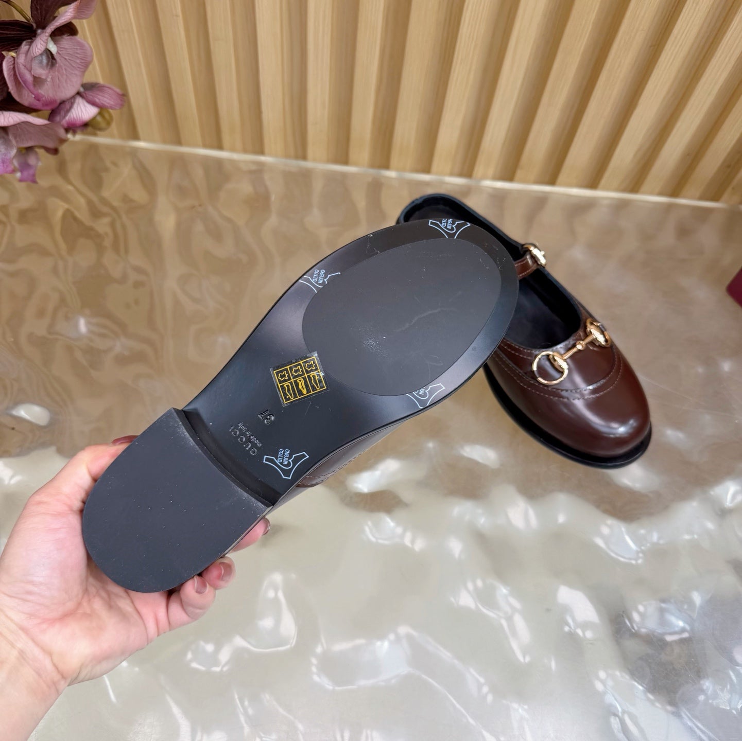 GG 26 Mule Dark Brown Beaded Sheepskin 589457