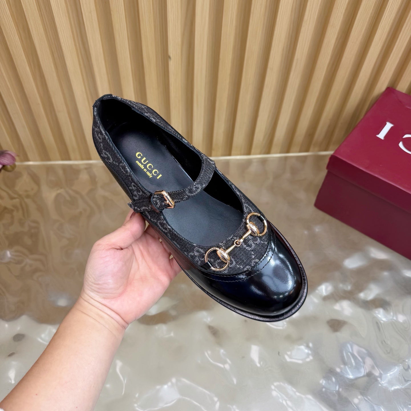 GG 26 Slip-on Black Sheepskin Double G Denim 589459