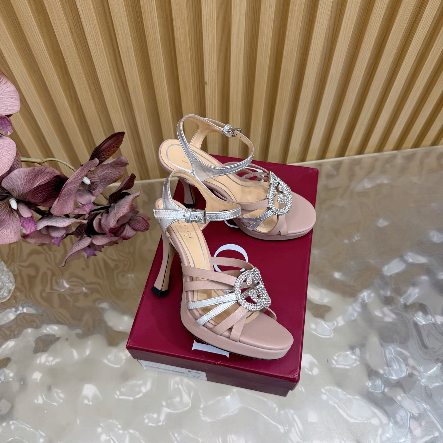 GG 26 High-Heeled Platform Sandals 105 Blush Pink Cowhide 589497