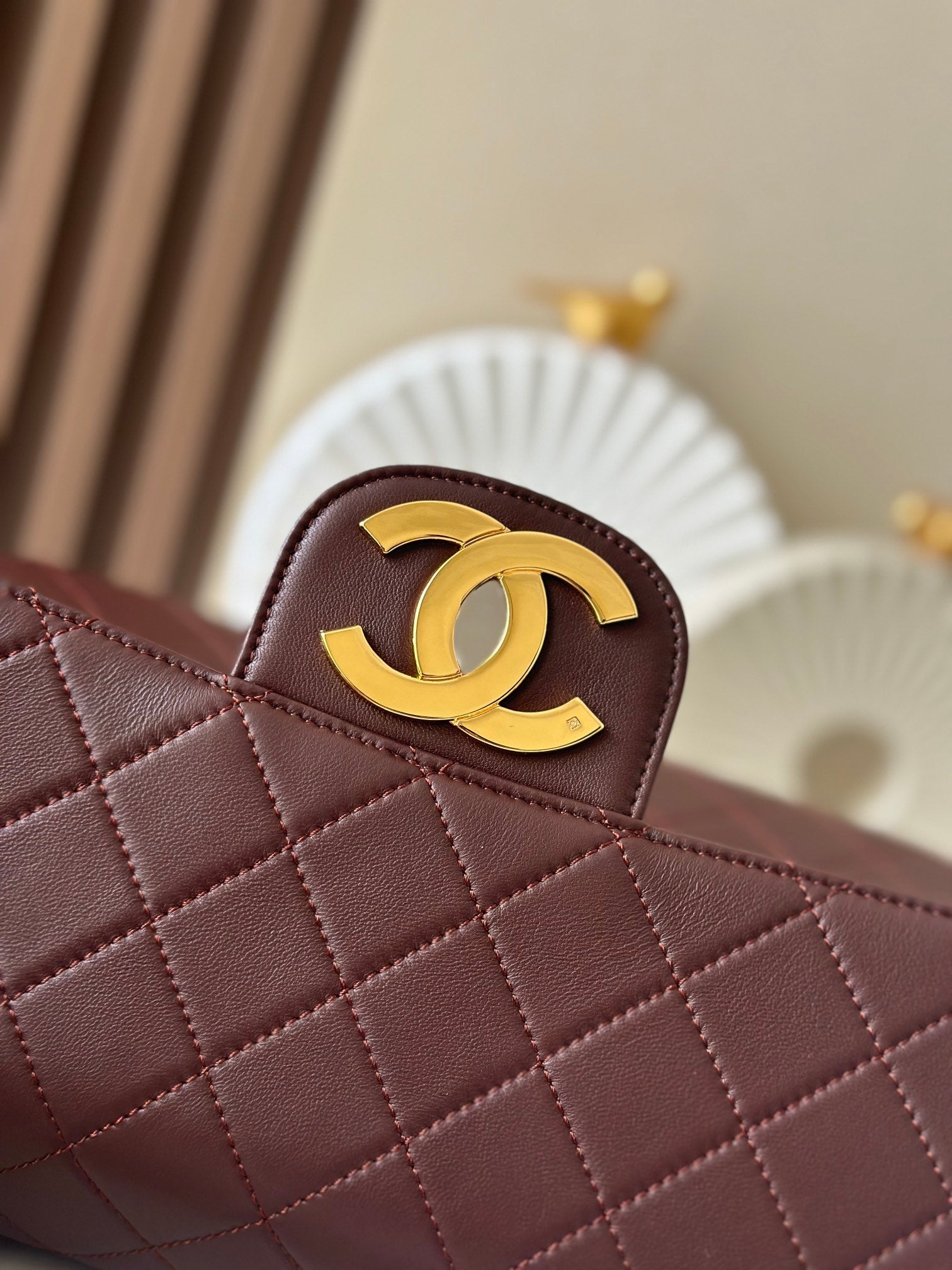 CC 2025 Flap Bag 30cm Brown Gold Lambskin 298108