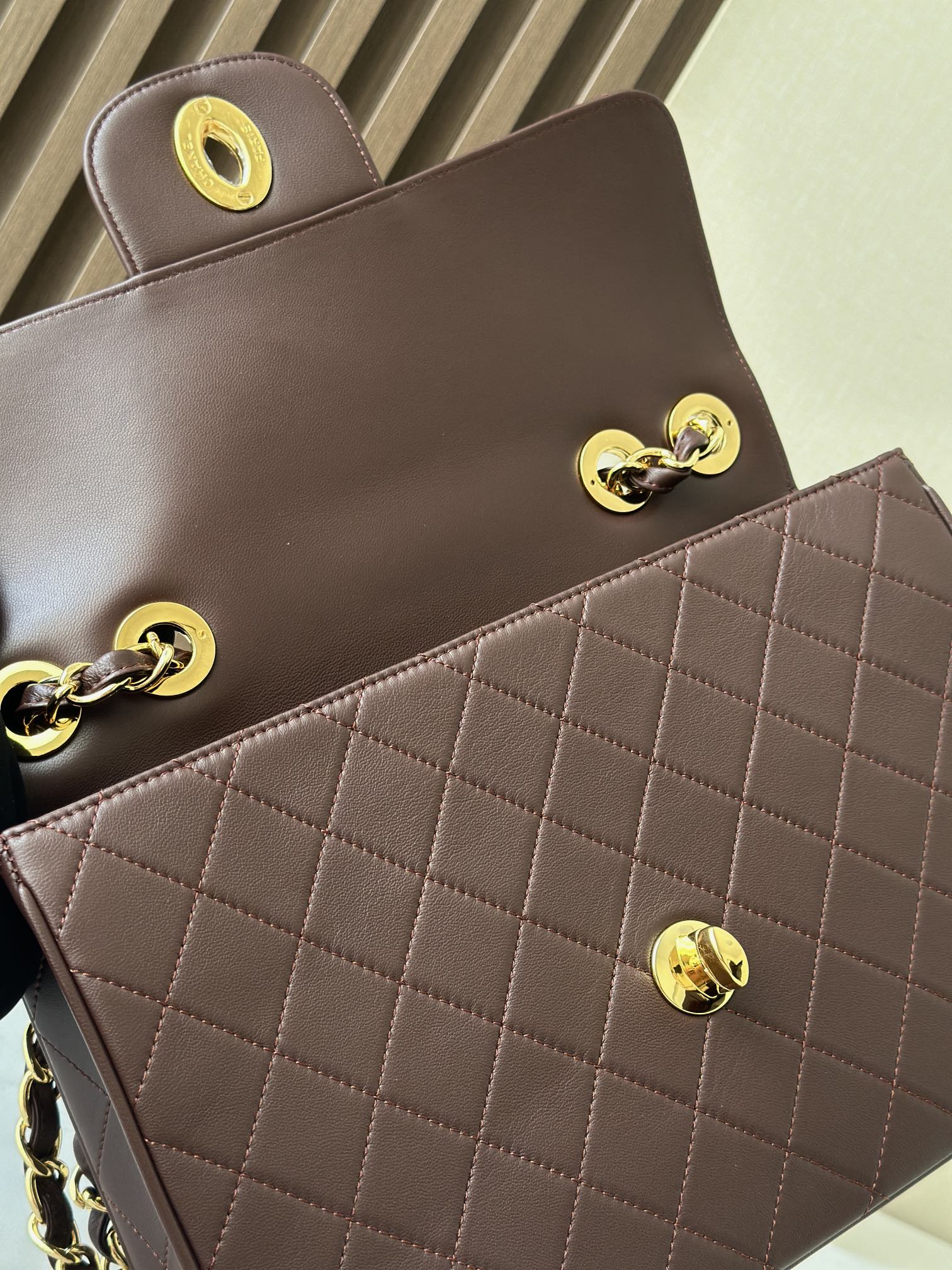 CC 2025 Flap Bag 30cm Brown Gold Lambskin 298108