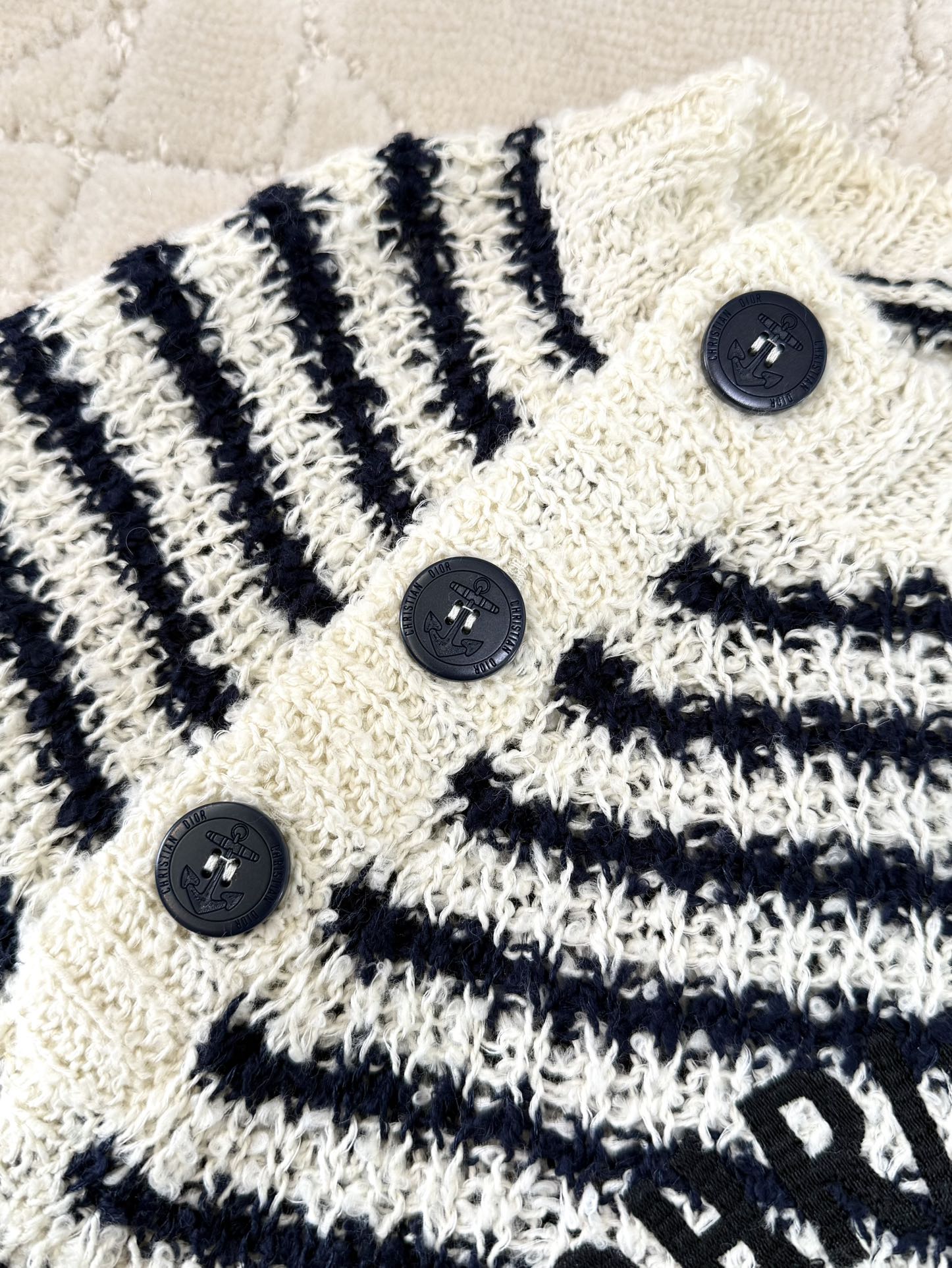 CD 2025 Striped Knitted Short Sleeves Beige mix Black Cotton