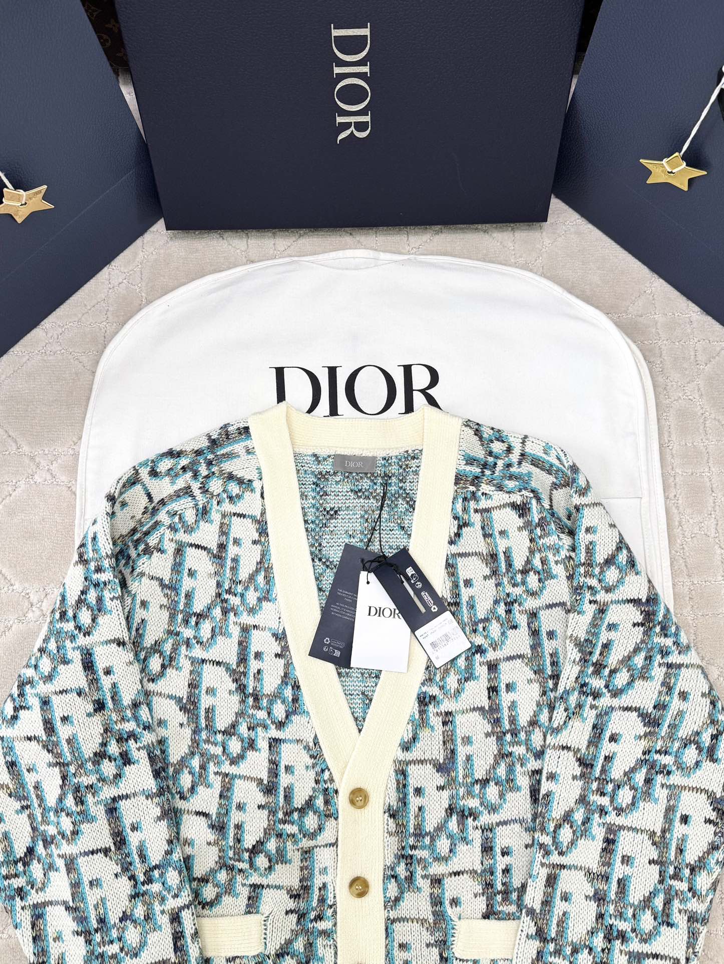 CD 25 Cardigan Cream Blue-green Wool