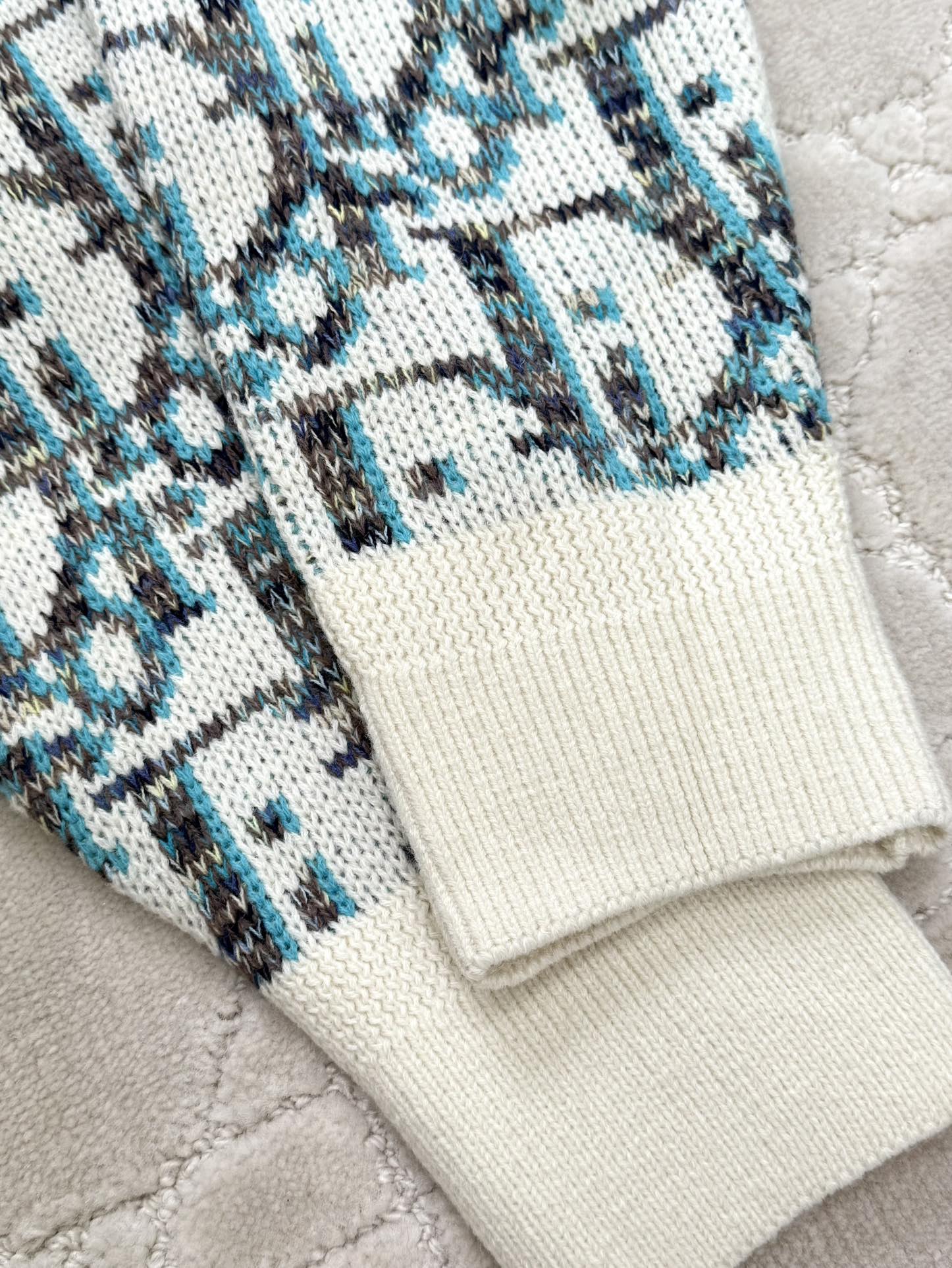 CD 25 Cardigan Cream Blue-green Wool