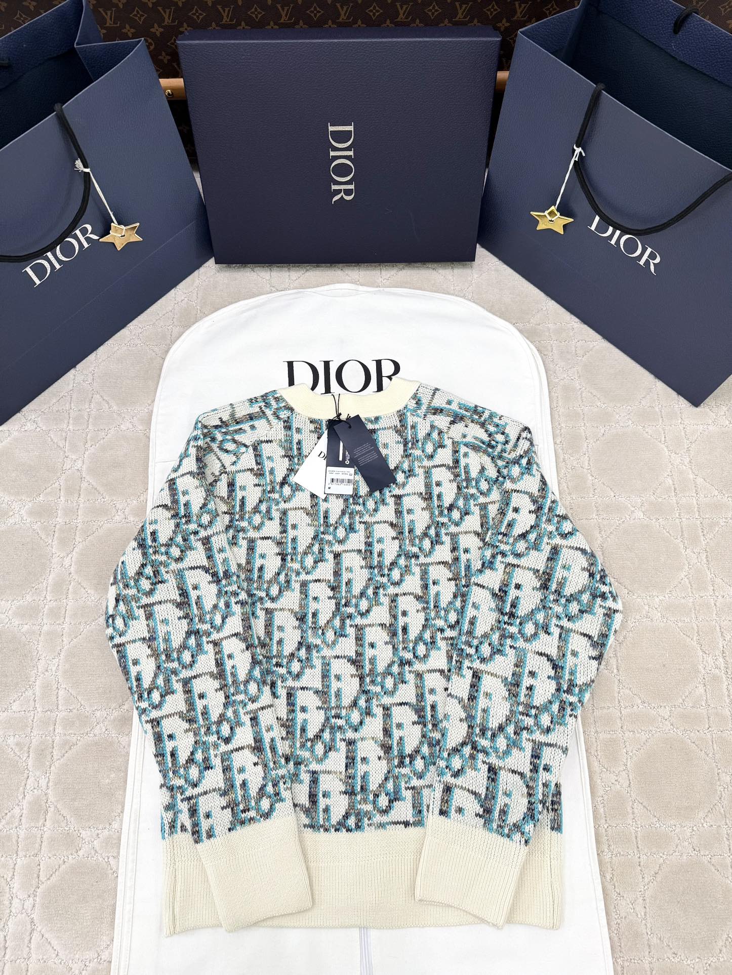 CD 25 Cardigan Cream Blue-green Wool