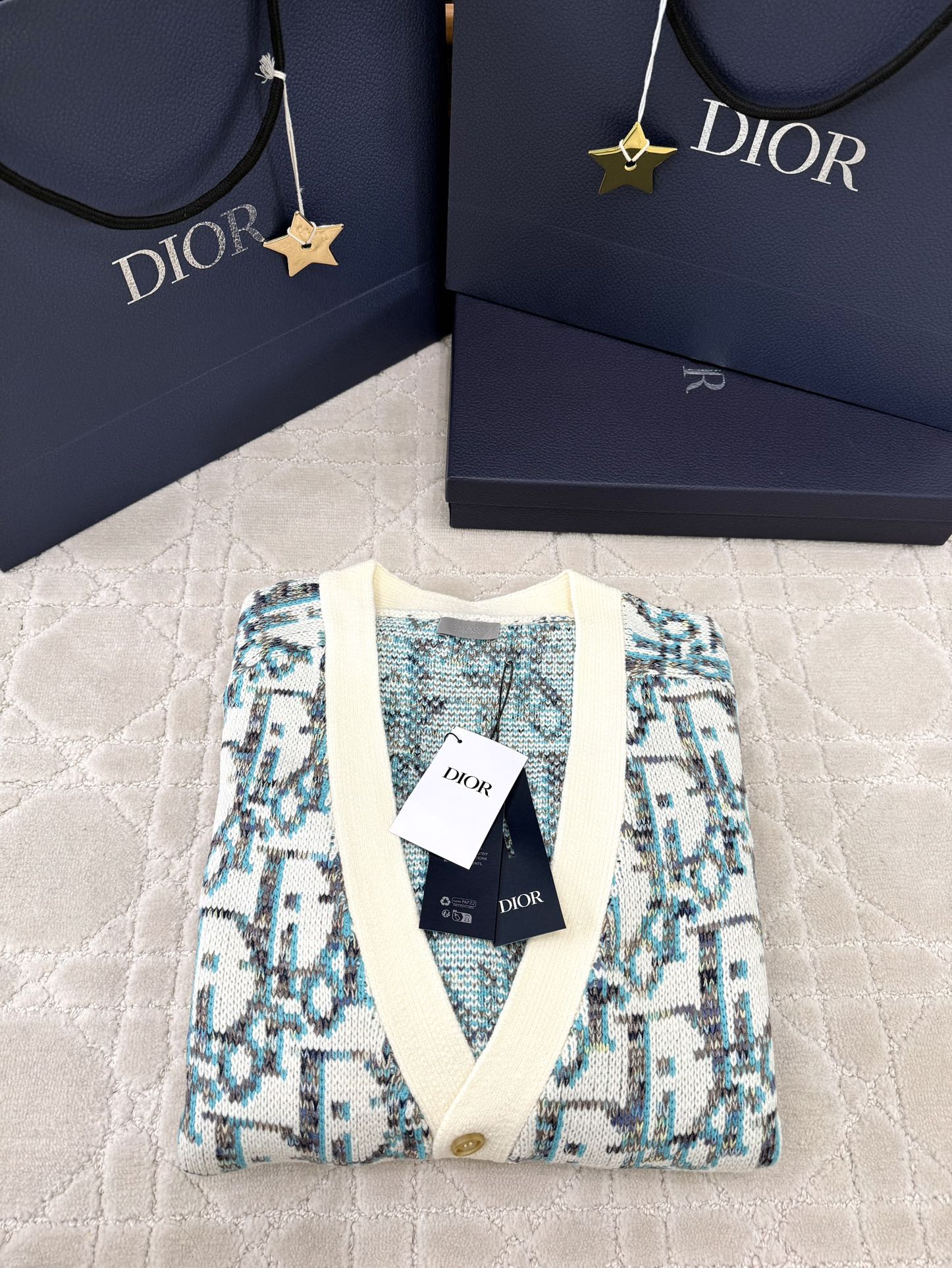 CD 25 Cardigan Cream Blue-green Wool