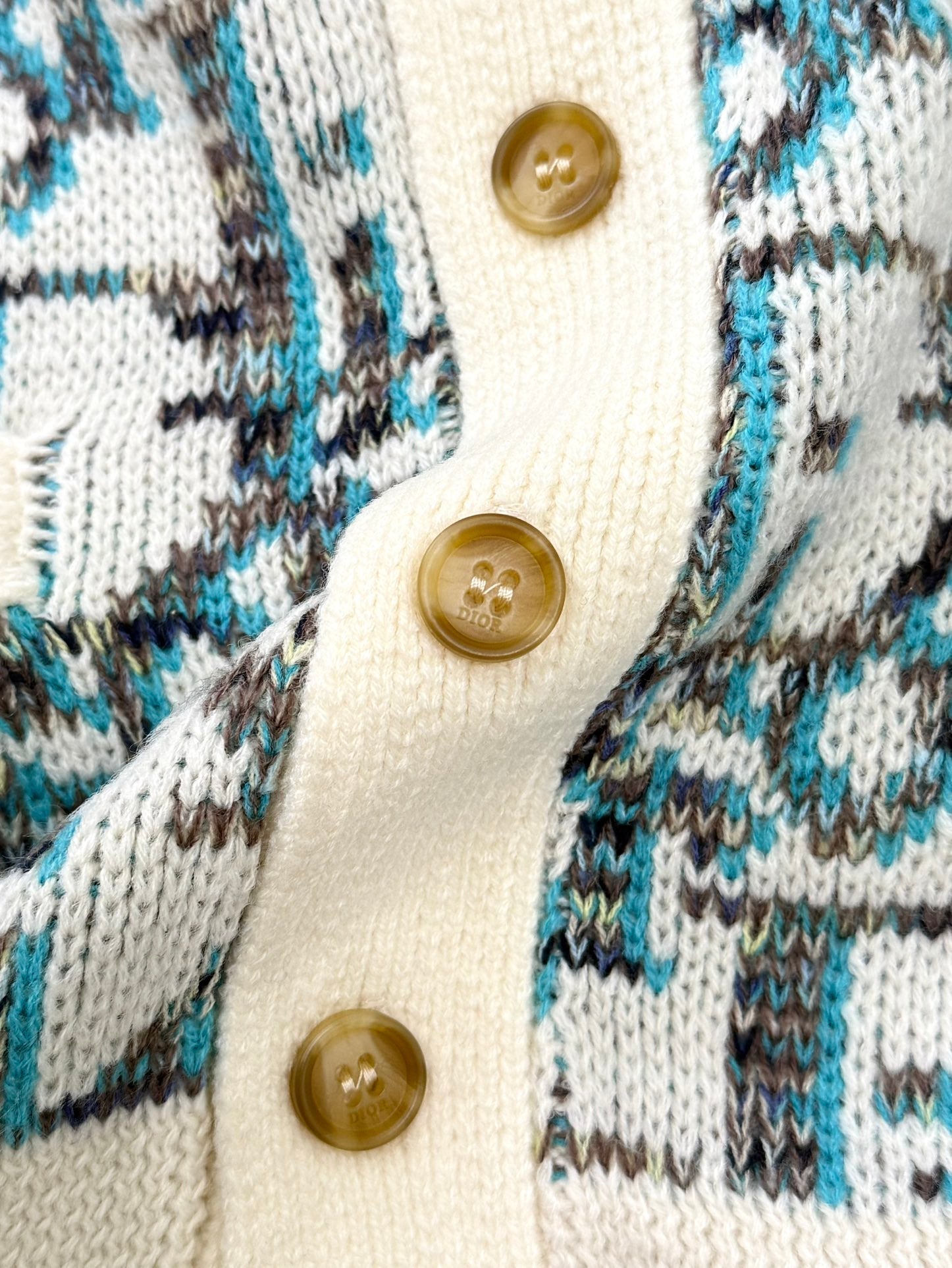 CD 25 Cardigan Cream Blue-green Wool
