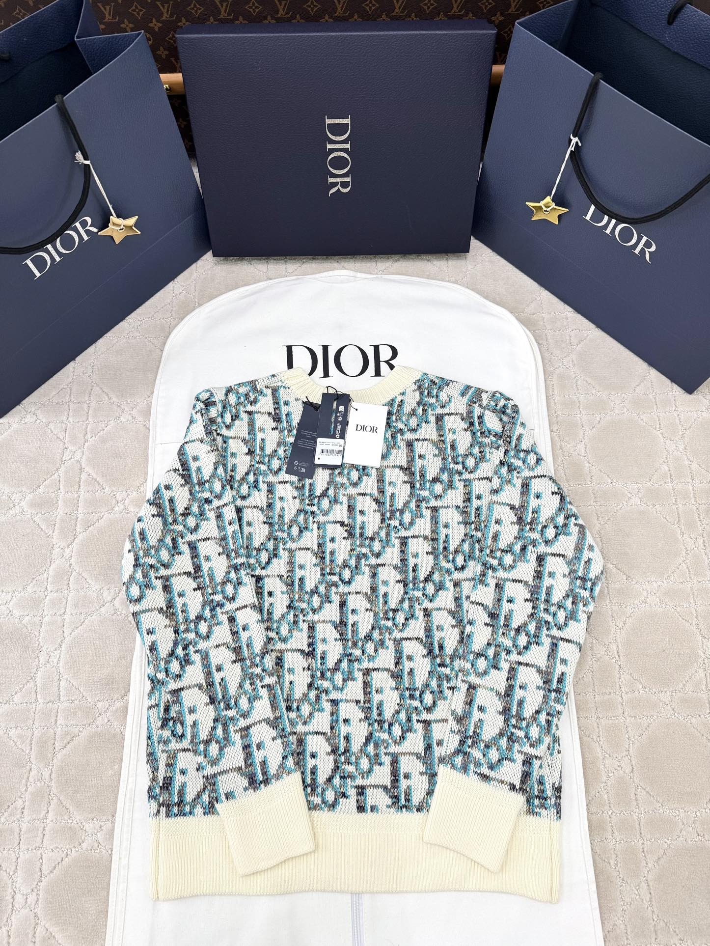 CD 25 Pullover Sweater Cream Blue-green Wool