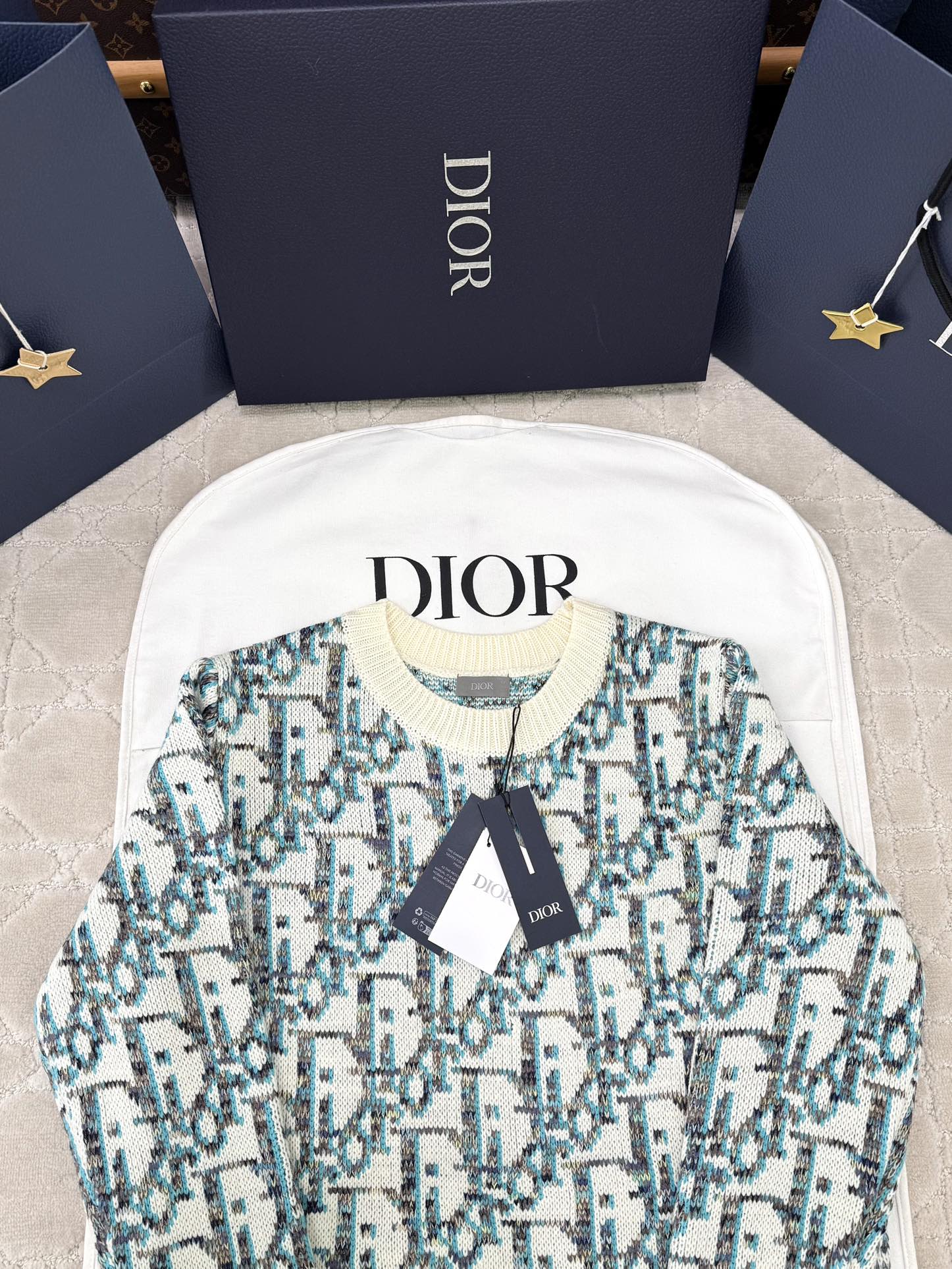 CD 25 Pullover Sweater Cream Blue-green Wool