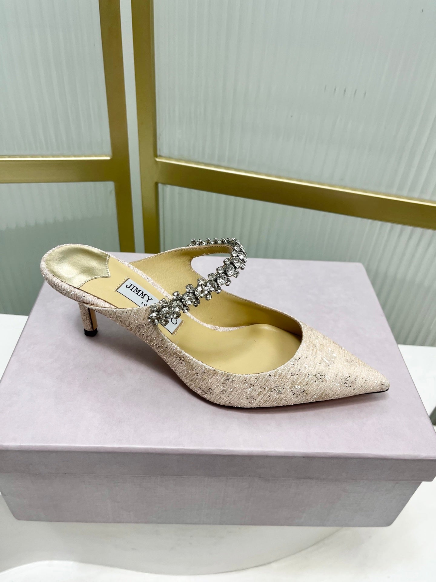 Jimmy 26s Heel Mules 65 Beige Sequins Sheepskin Diamond 605943