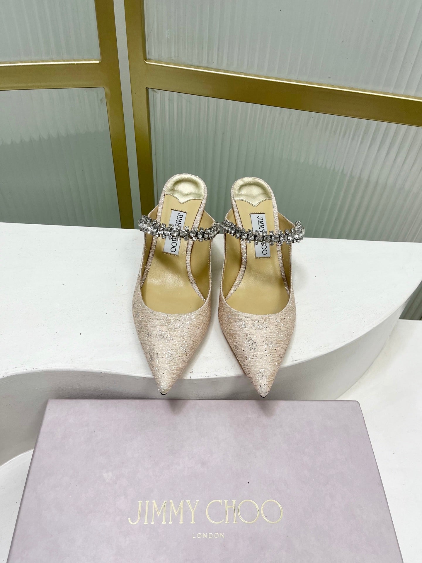 Jimmy 26s Heel Mules 65 Beige Sequins Sheepskin Diamond 605943