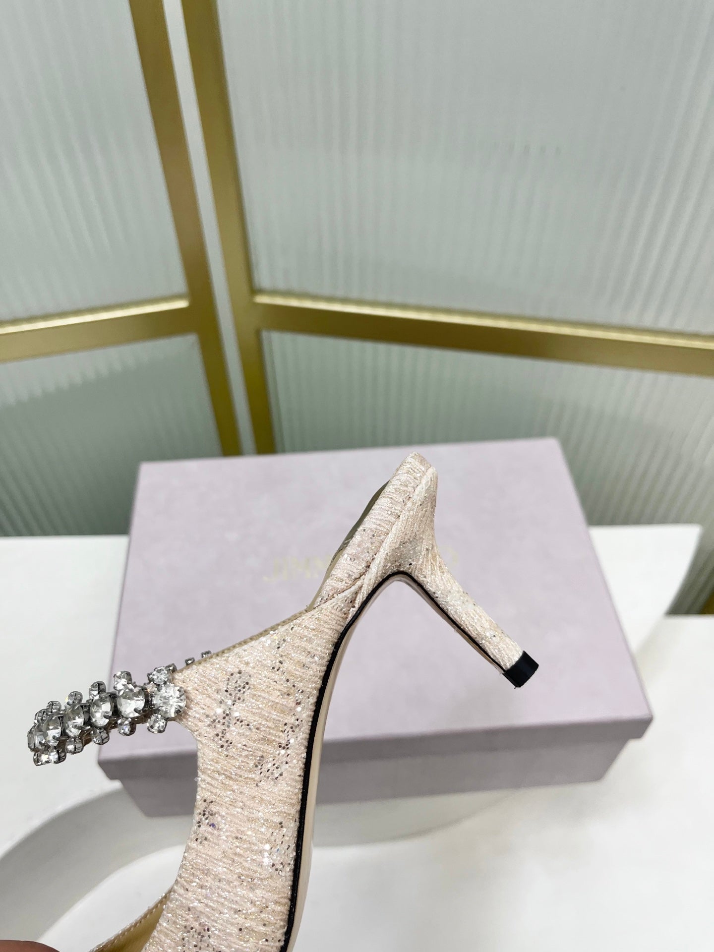 Jimmy 26s Heel Mules 65 Beige Sequins Sheepskin Diamond 605943