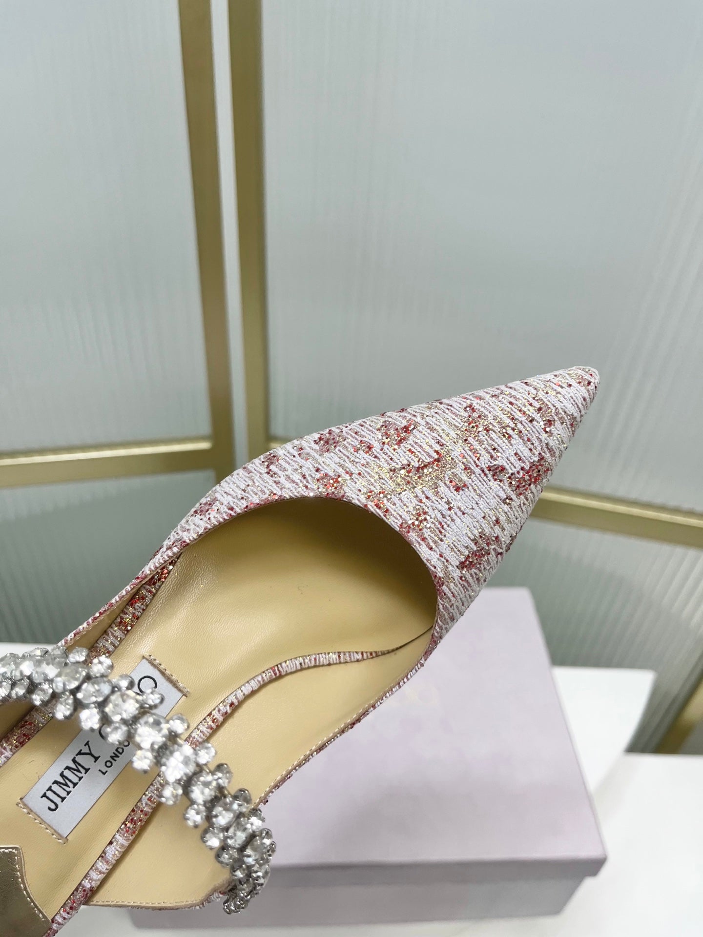 Jimmy 26s Heel Mules 65 White Red Sequins Sheepskin Diamond 605944