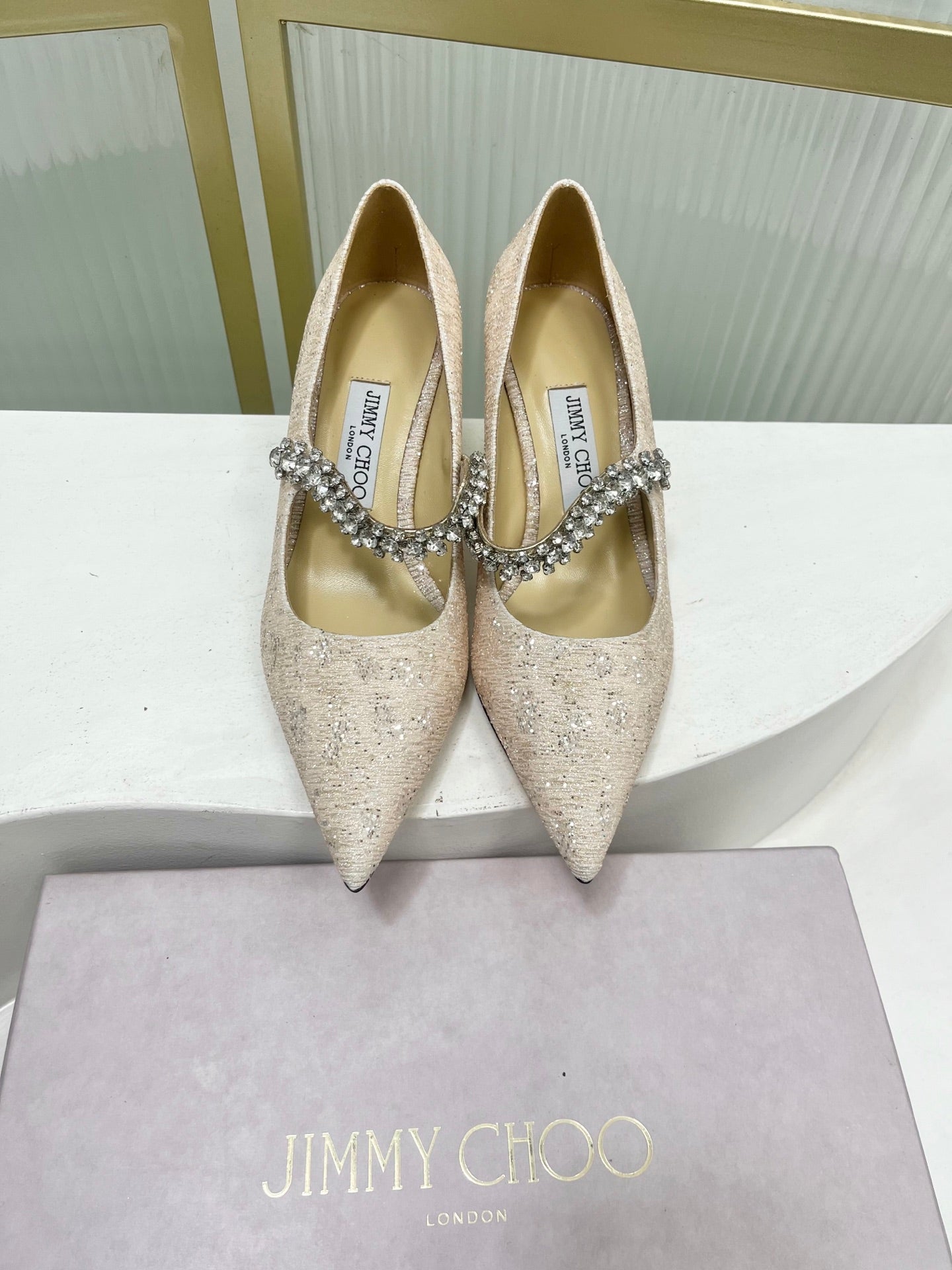 Jimmy 26s Heel Pump 65 Beige Sequins Sheepskin Diamond 605945