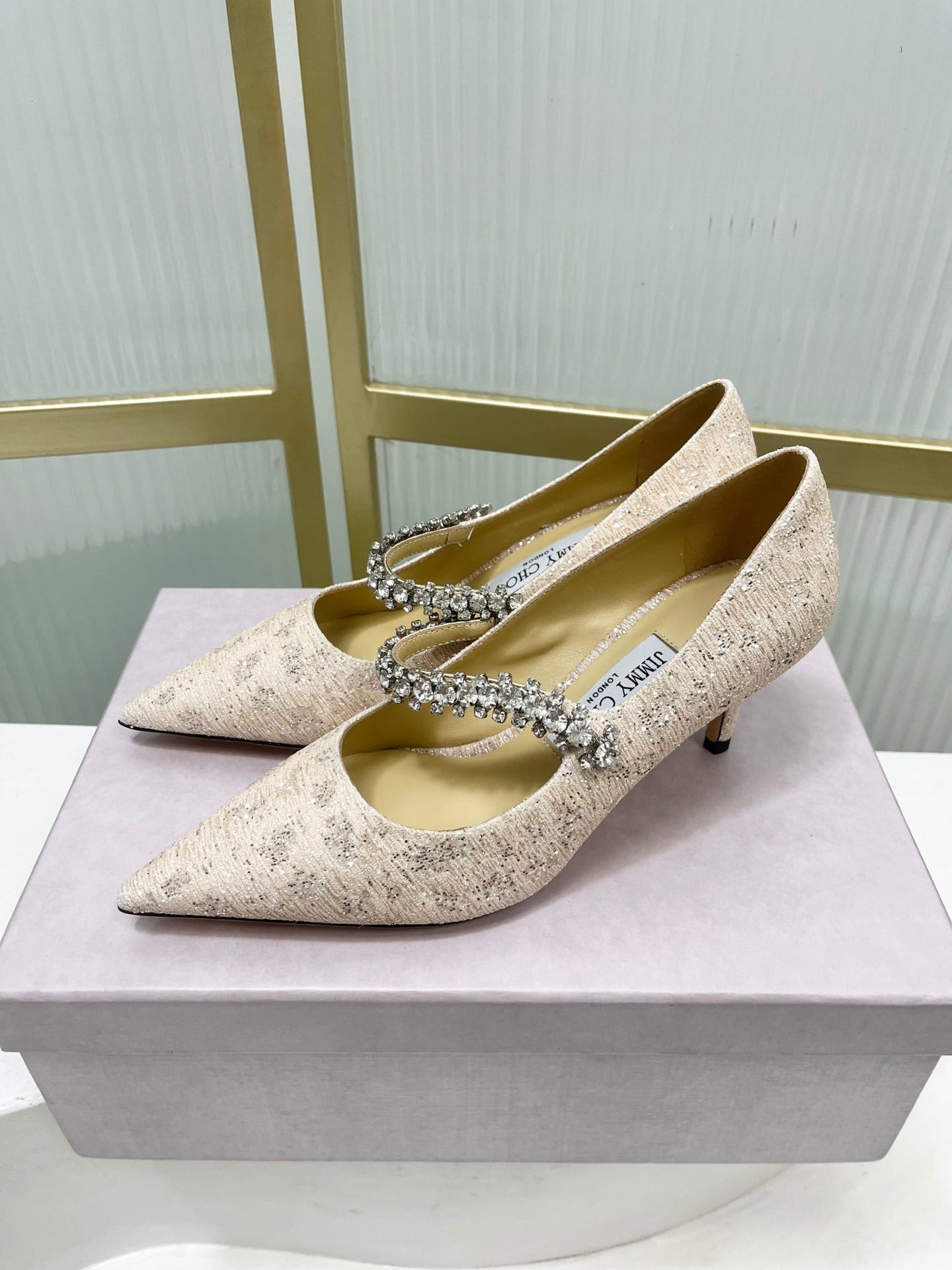 Jimmy 26s Heel Pump 65 Beige Sequins Sheepskin Diamond 605945