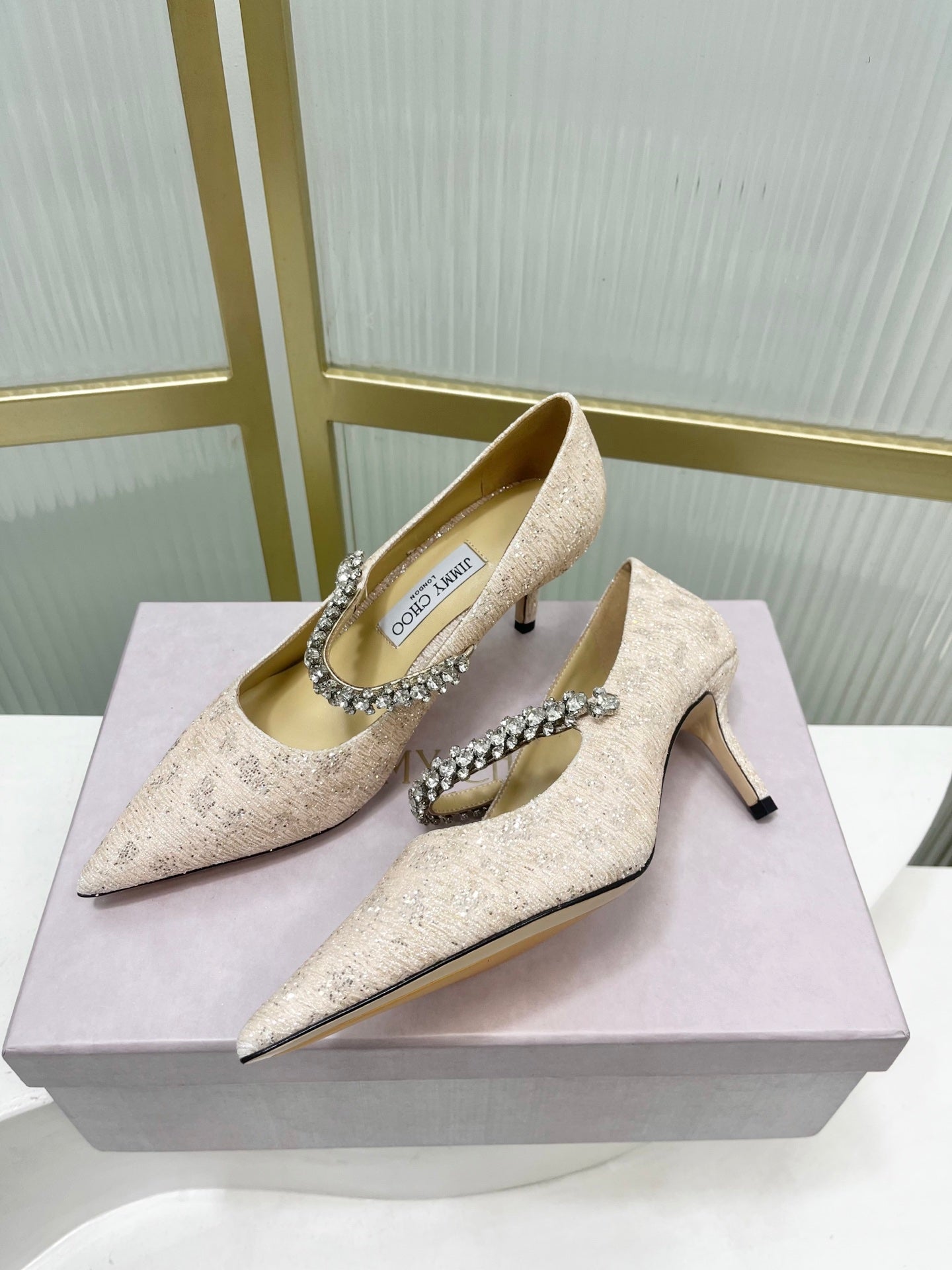 Jimmy 26s Heel Pump 65 Beige Sequins Sheepskin Diamond 605945