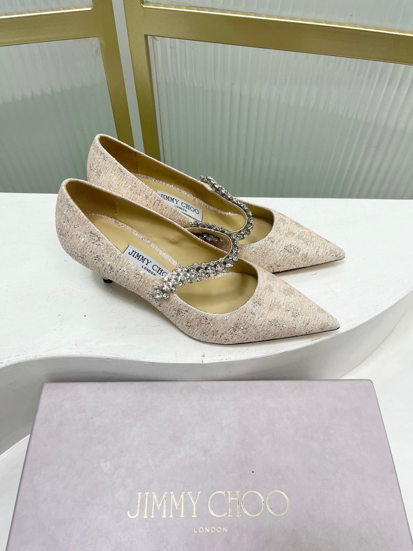 Jimmy 26s Heel Pump 65 Beige Sequins Sheepskin Diamond 605945