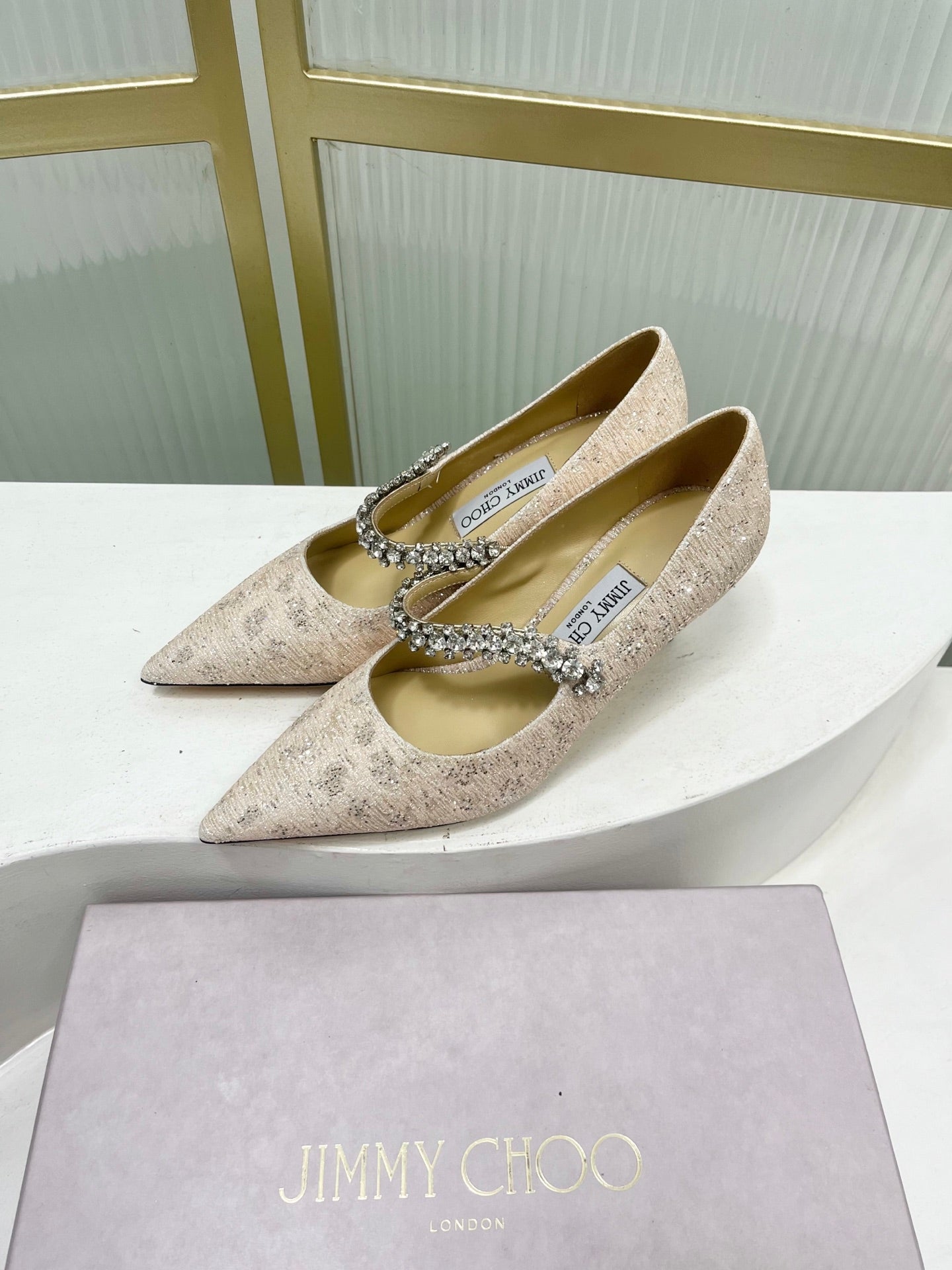 Jimmy 26s Heel Pump 65 Beige Sequins Sheepskin Diamond 605945
