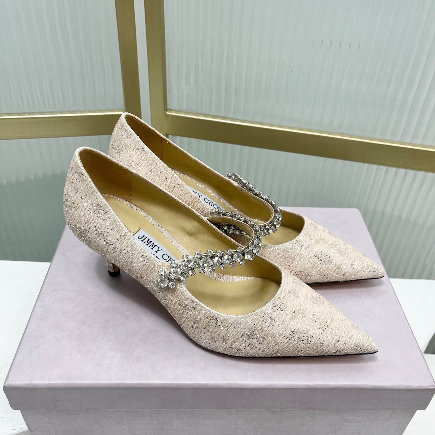 Jimmy 26s Heel Pump 65 Beige Sequins Sheepskin Diamond 605945