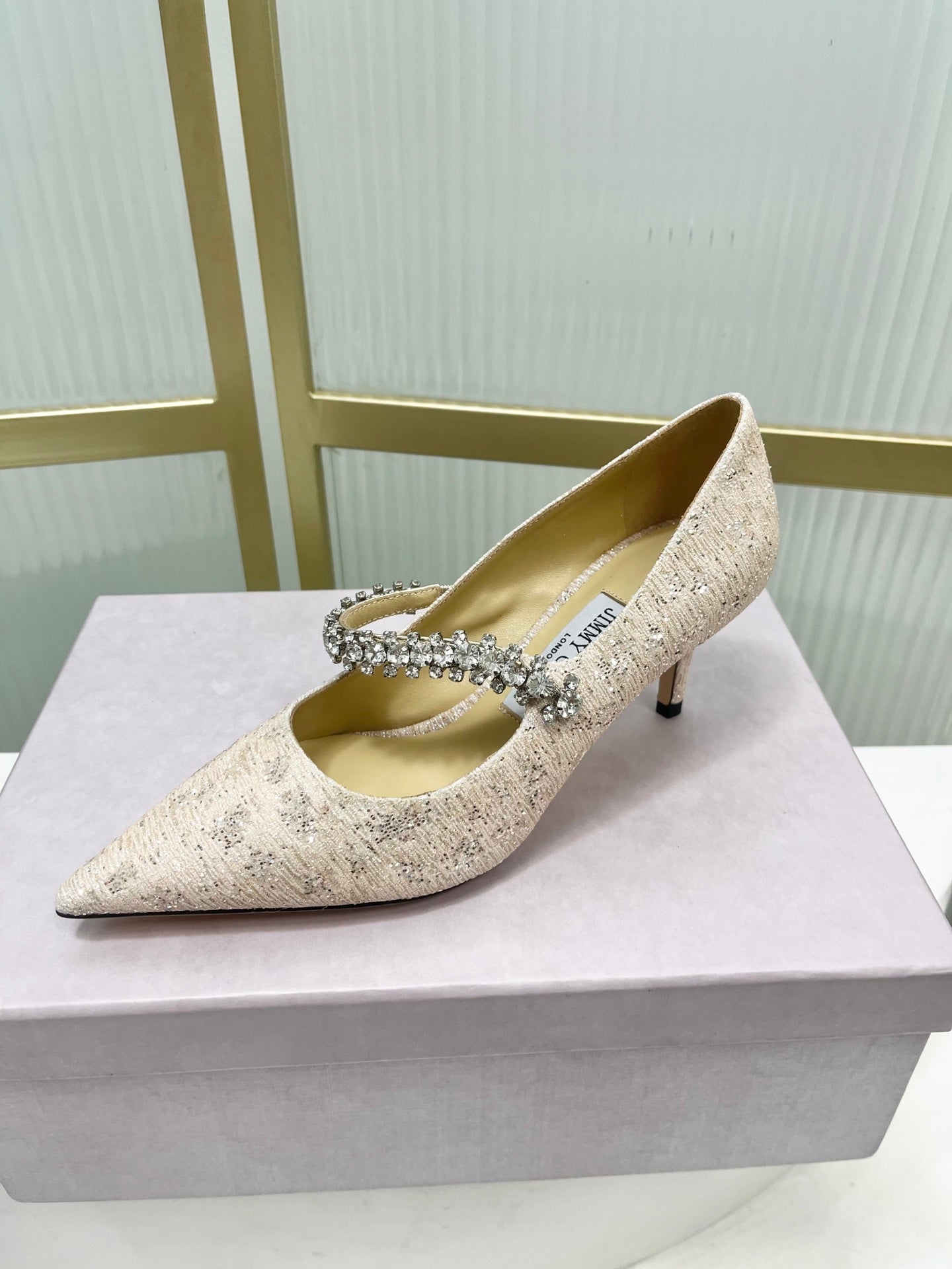 Jimmy 26s Heel Pump 65 Beige Sequins Sheepskin Diamond 605945