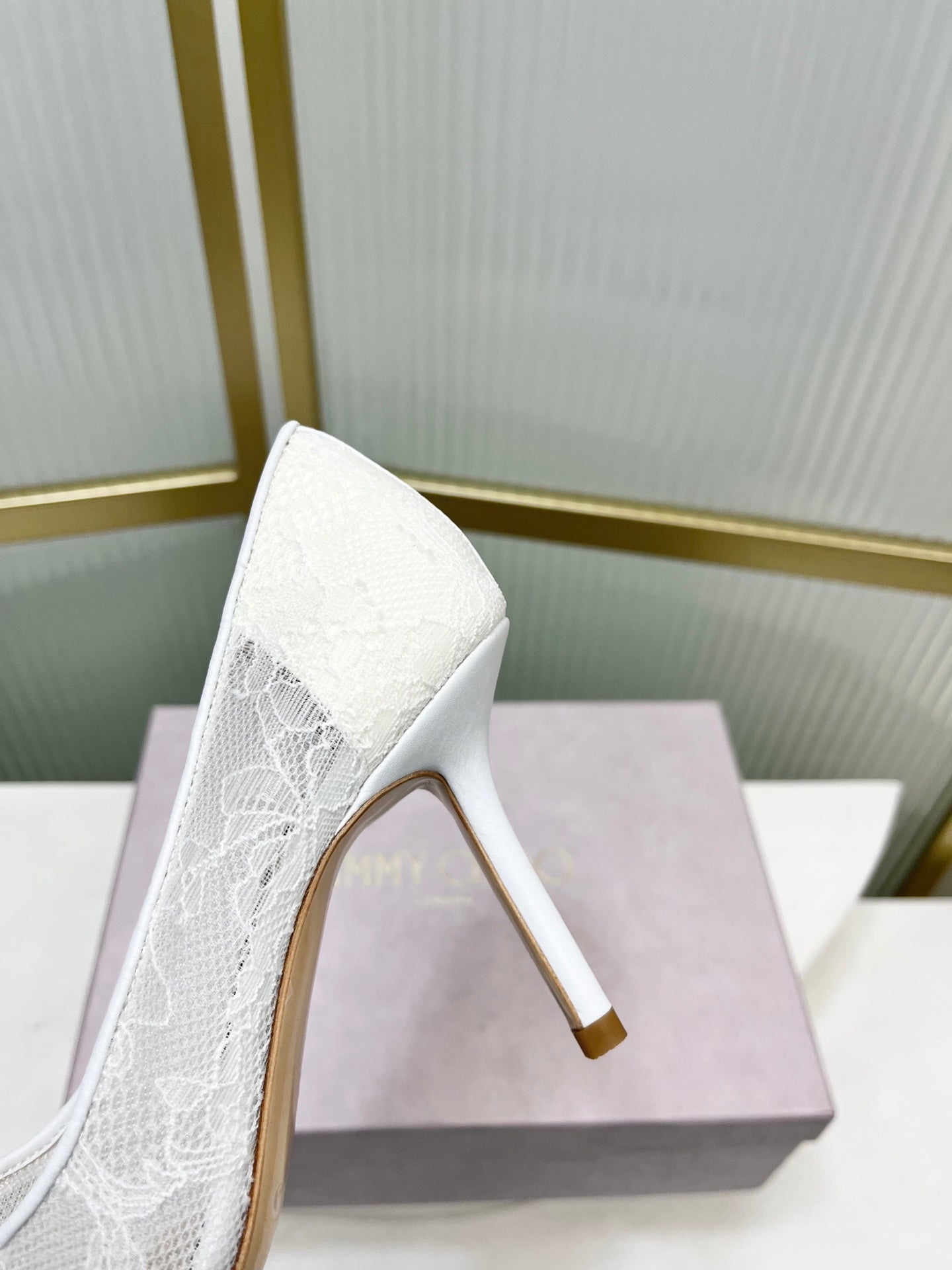 Jimmy 26s Heel Pump 85 White Beige Lace Sheepskin 605947