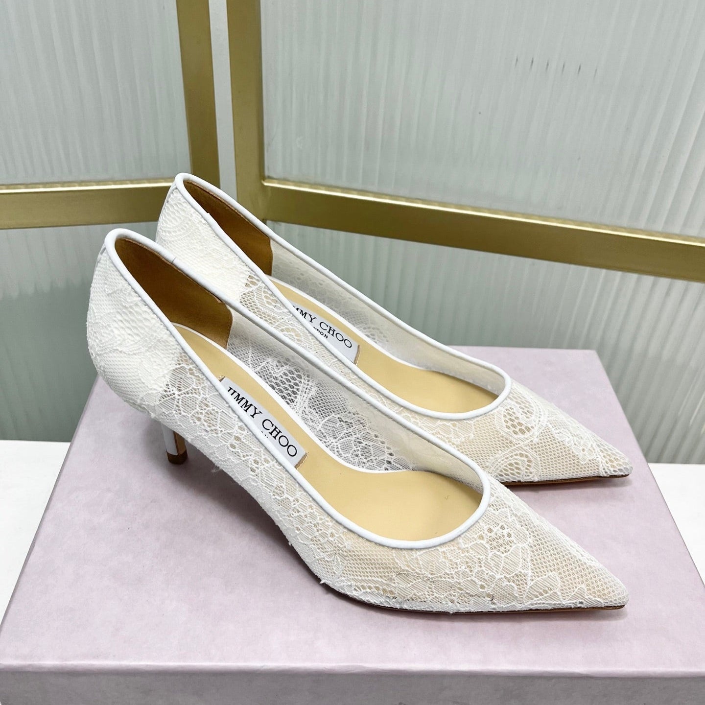 Jimmy 26s Heel Pump 65 White Beige Lace Sheepskin 605949