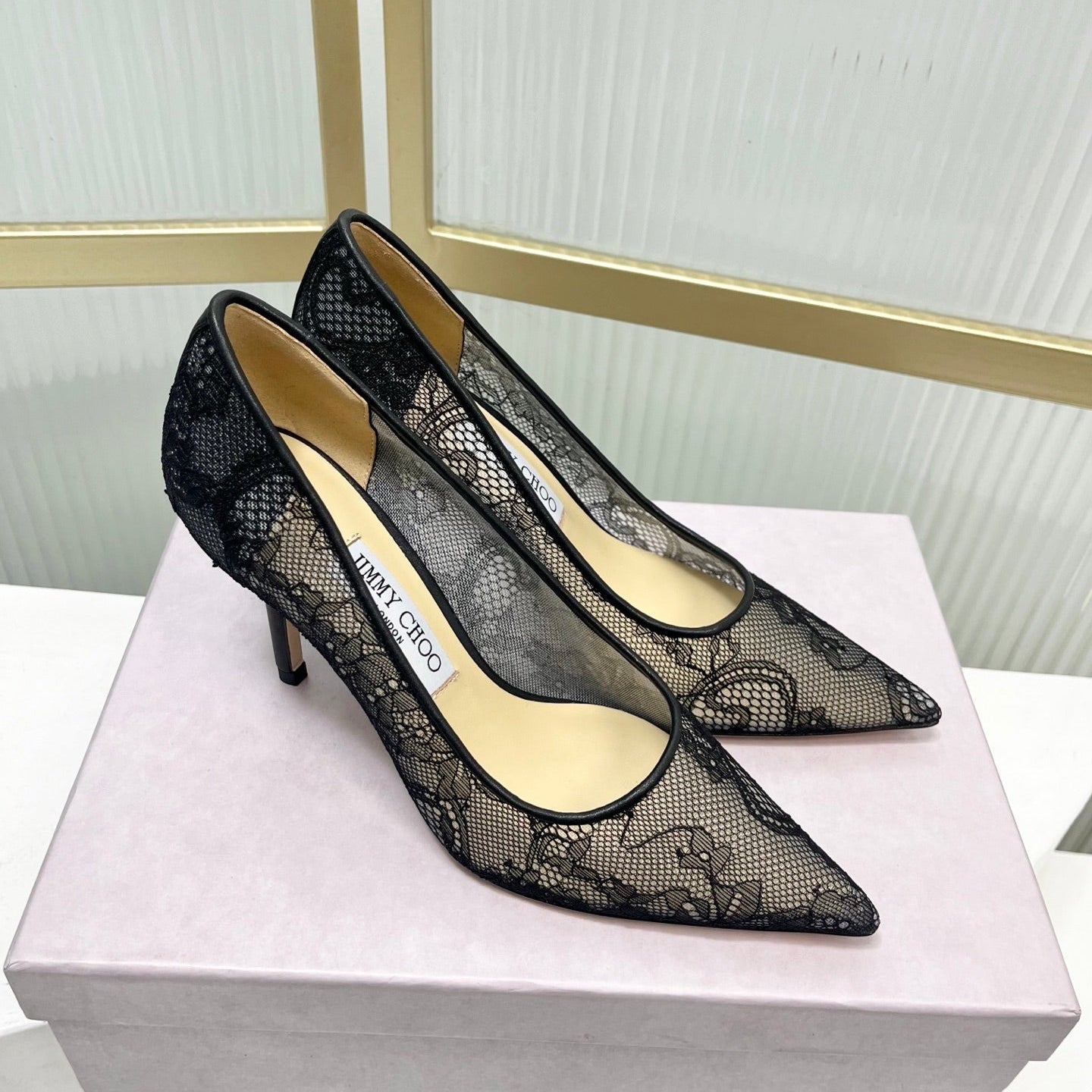 Jimmy 26s Heel Pump 85 Black Beige Lace Sheepskin 605953