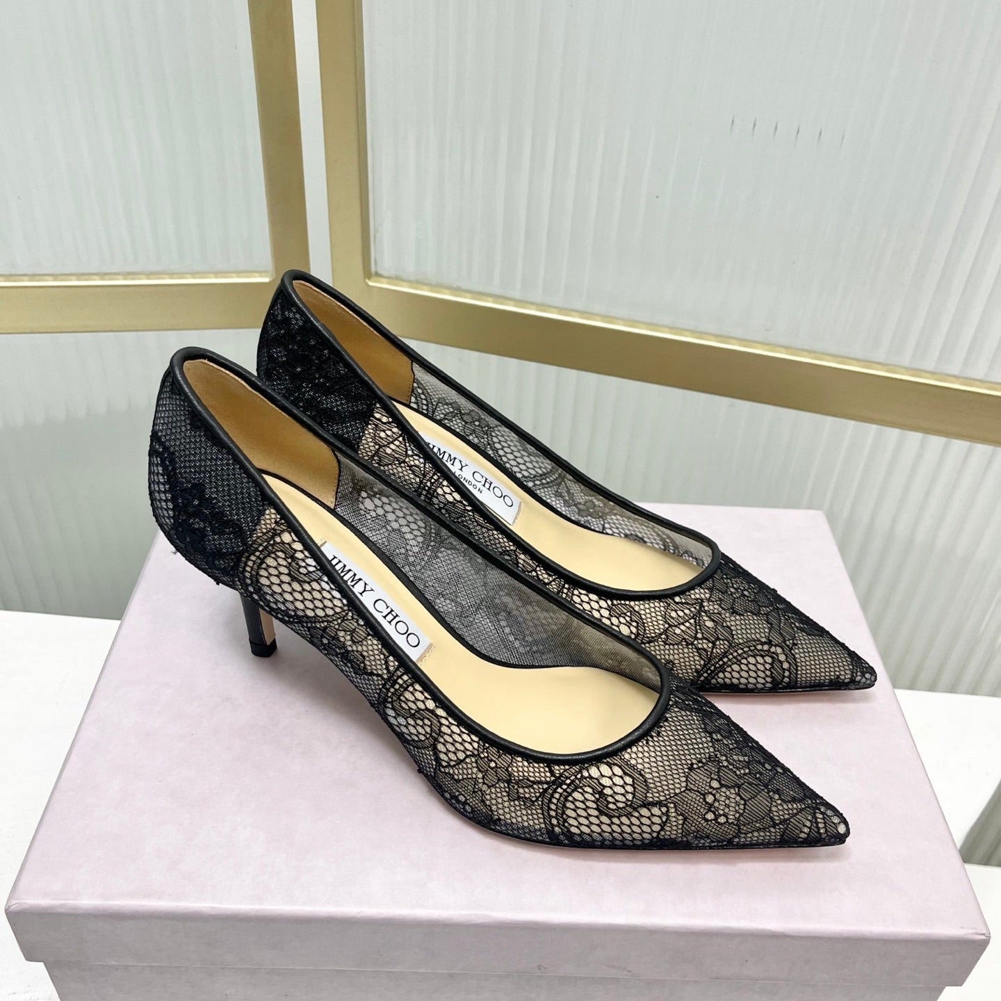 Jimmy 26s Heel Pump 65 Black Beige Lace Sheepskin 605954