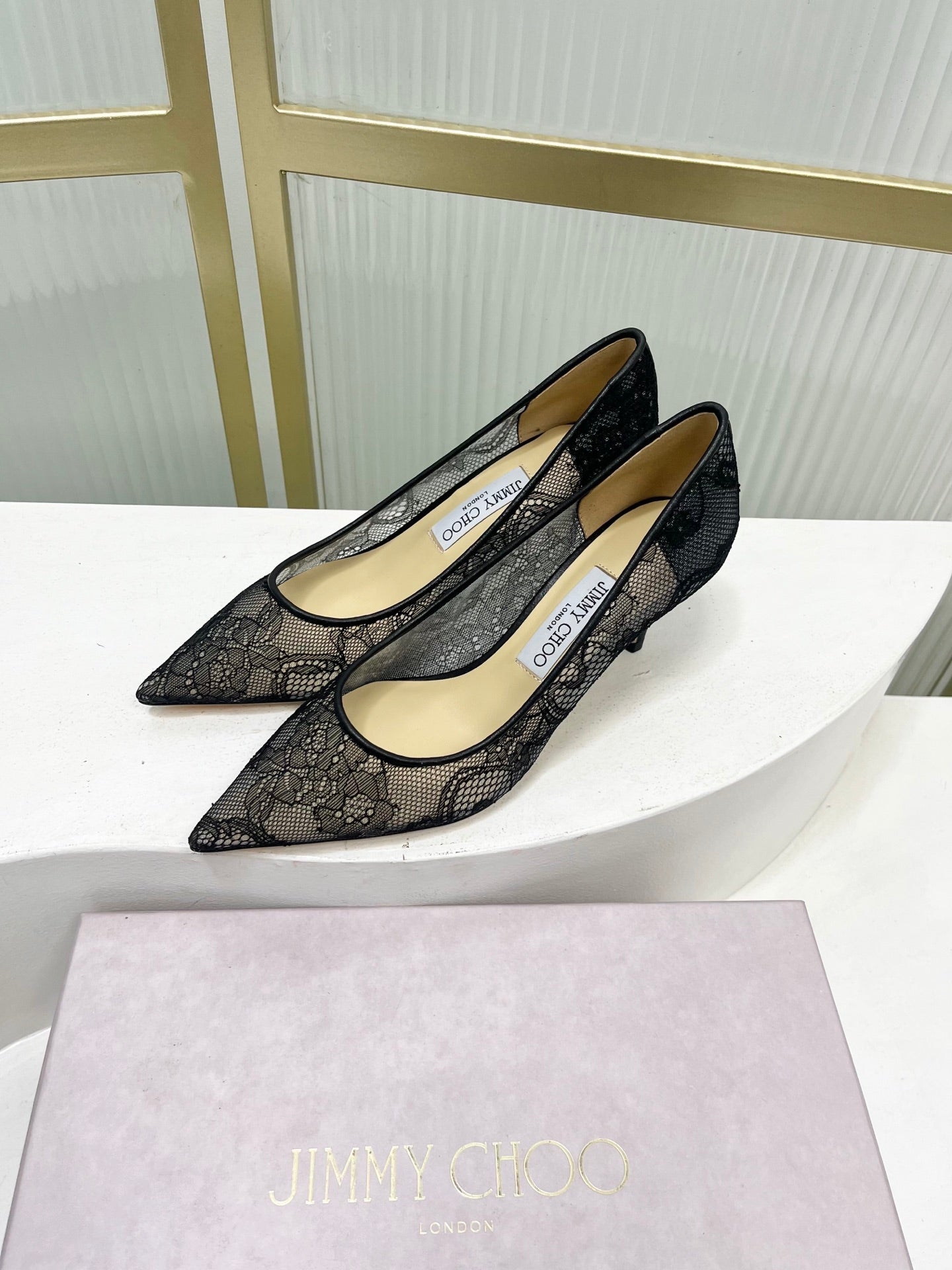 Jimmy 26s Heel Pump 65 Black Beige Lace Sheepskin 605954