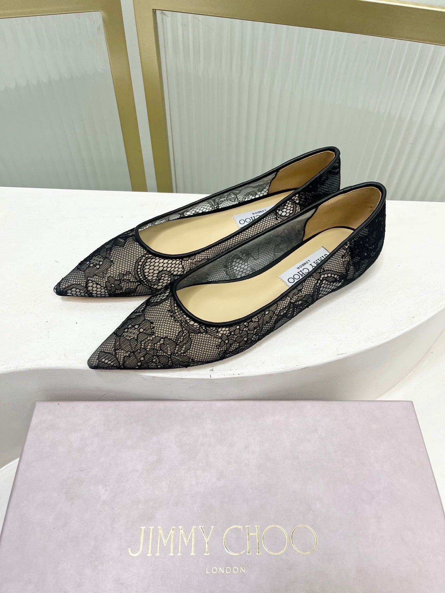 Jimmy 26s Ballet Flats Black Beige Lace Sheepskin 605955