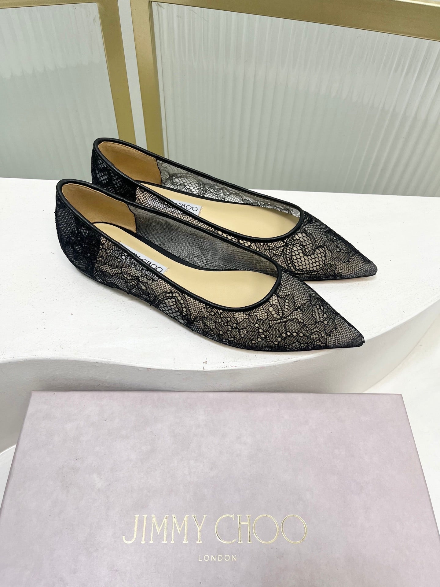 Jimmy 26s Ballet Flats Black Beige Lace Sheepskin 605955