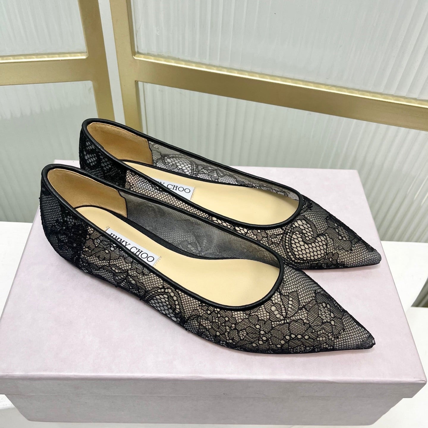 Jimmy 26s Ballet Flats Black Beige Lace Sheepskin 605955