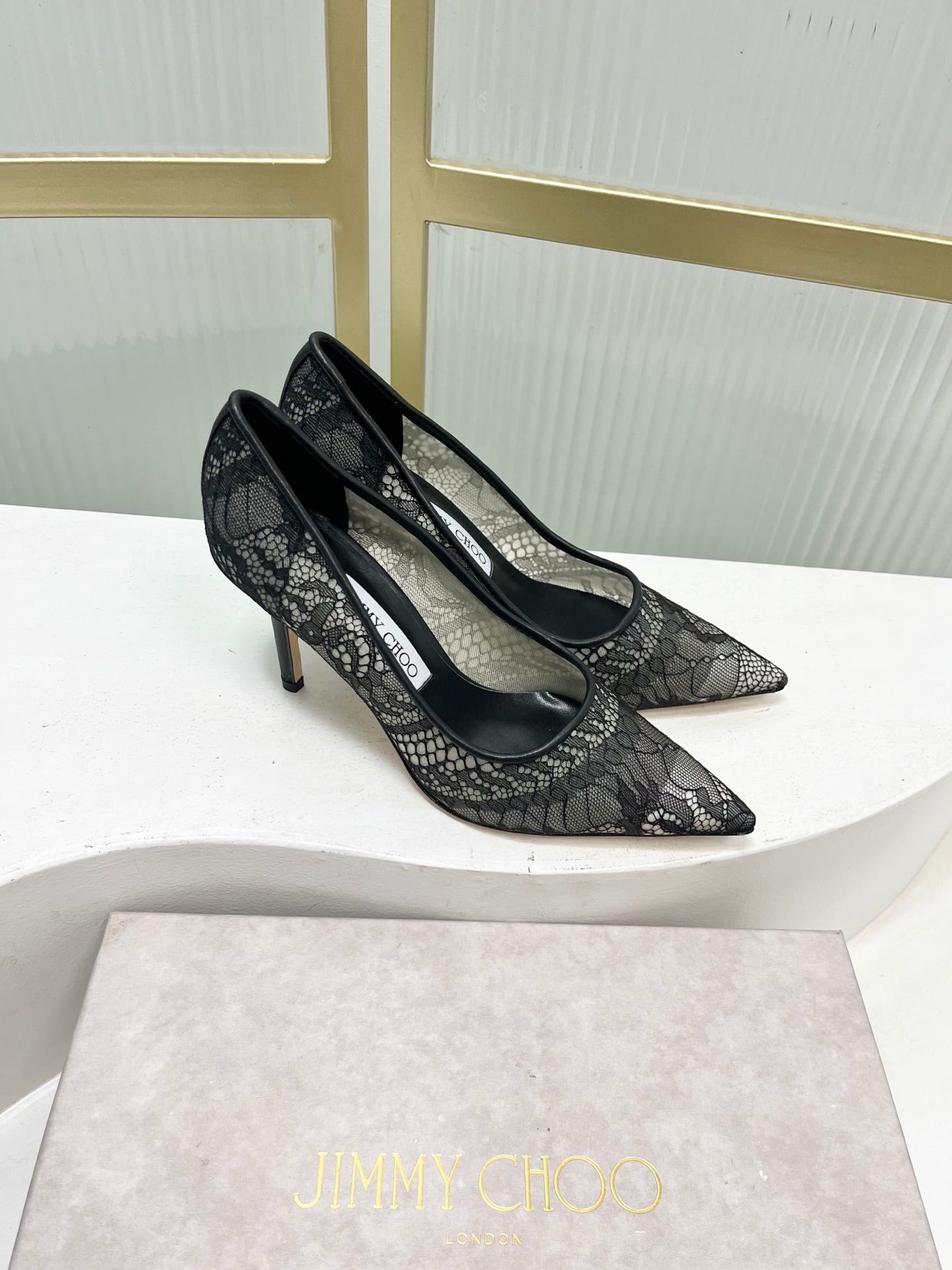 Jimmy 26s High Heel Pump 85 Black Lace Sheepskin 605956