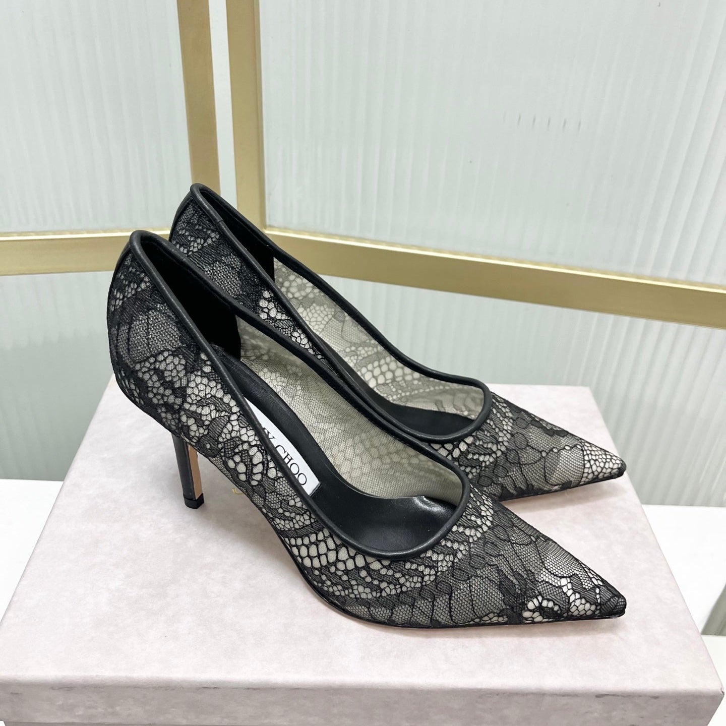 Jimmy 26s High Heel Pump 85 Black Lace Sheepskin 605956